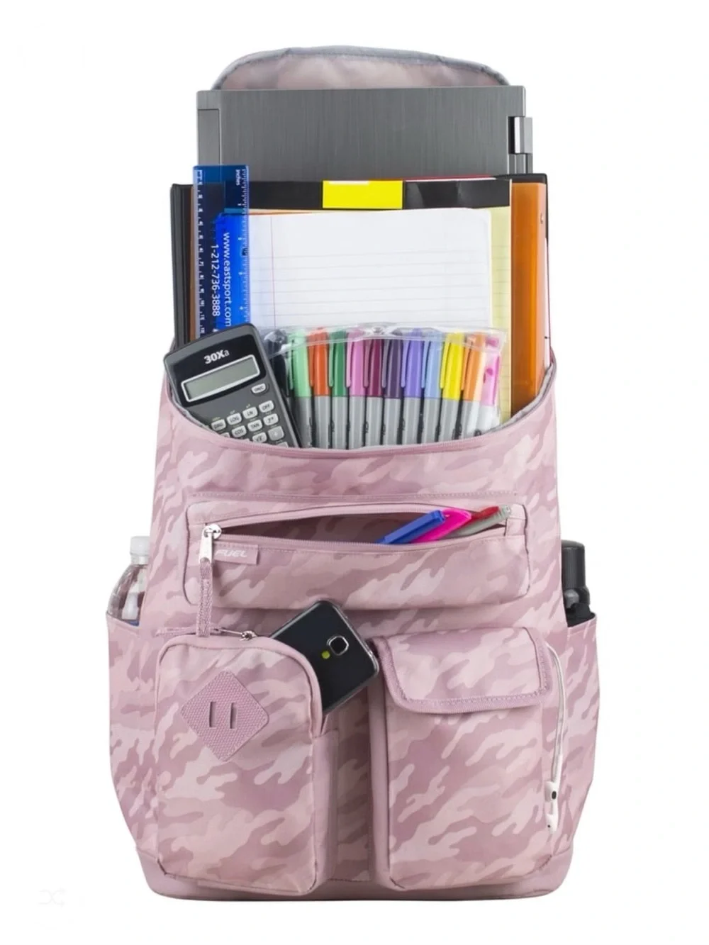 Pink Camouflage Wide Mouth Cargo Backpack - Large Weekend Bag w/ Laptop Sleeve